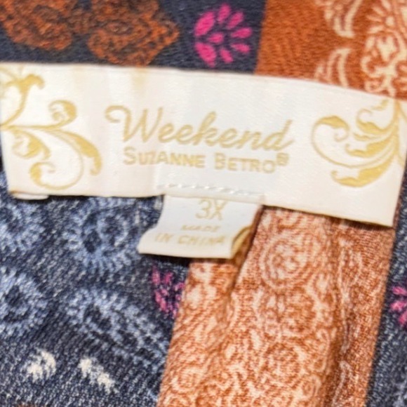 Weekend Suzanne Betro Boho western Chevron Paisley Print Bell Sleeve Tunic top - Picture 3 of 5